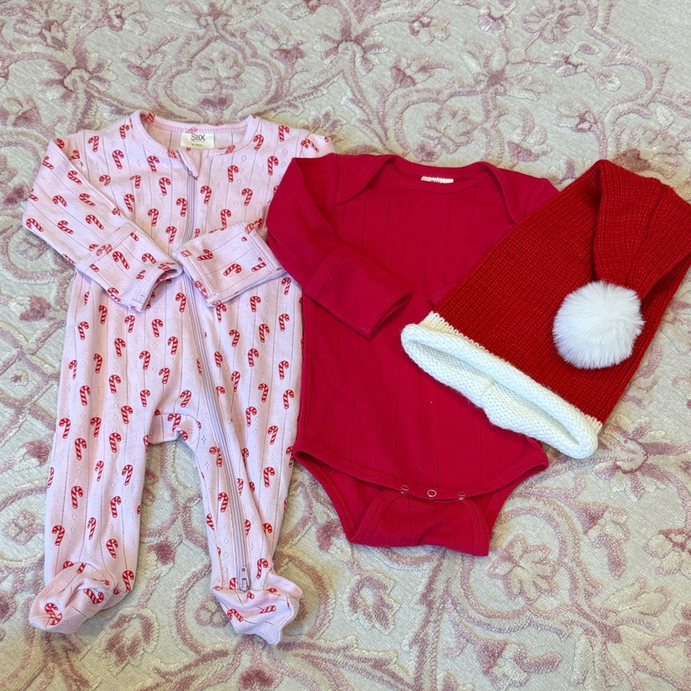 Christmas bundle Pink Candy Cane Kids Footie
